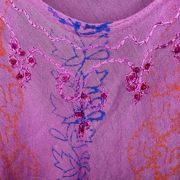 Shoreline Multicolor Tie Dye Hippie Bohemian Embroidered Beaded Thin Dress Sz 1X - Picture 3 of 6